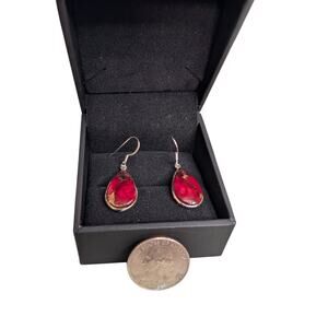 Red Dahlia Teardrop Earrings | 925 Sterling Silver | Handmade Gemstone Dangles